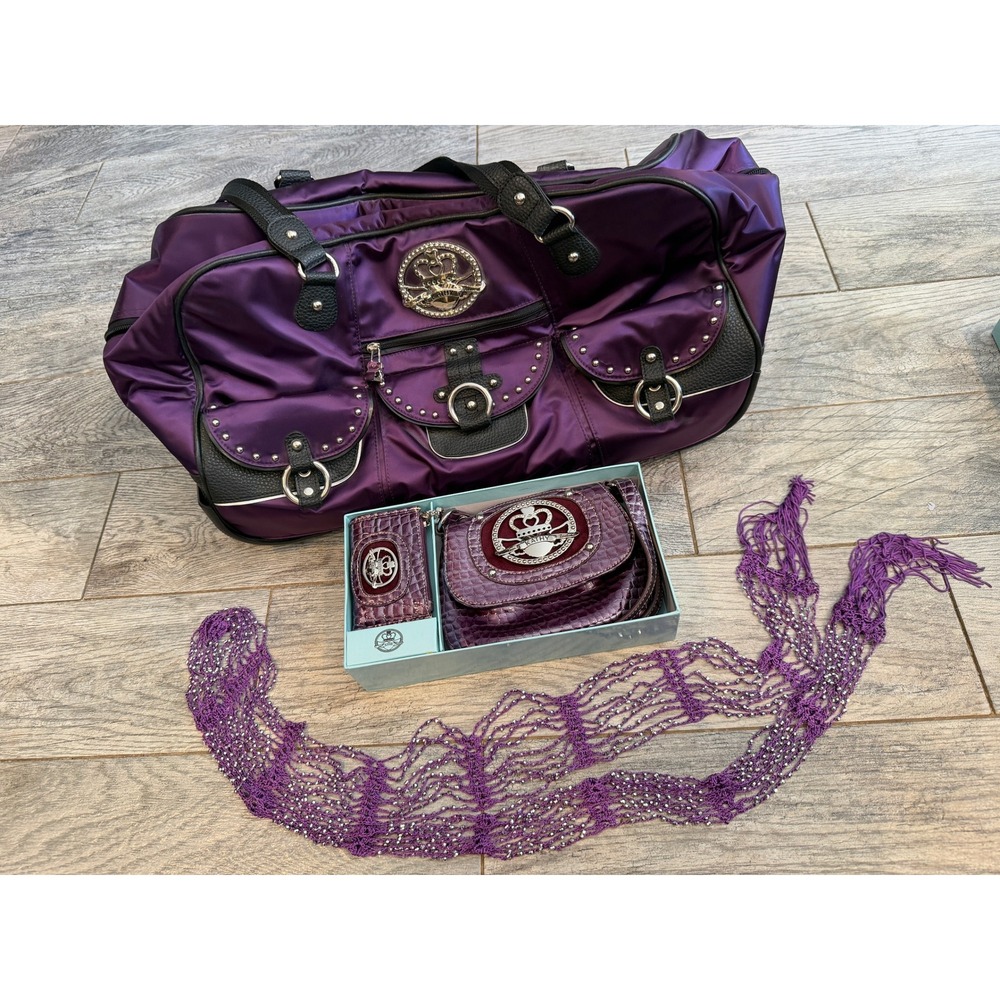 Kathy Van Zeeland 4 pc Rolling Travel Duffel Set Croc Crossbody Wallet NWT Scarf